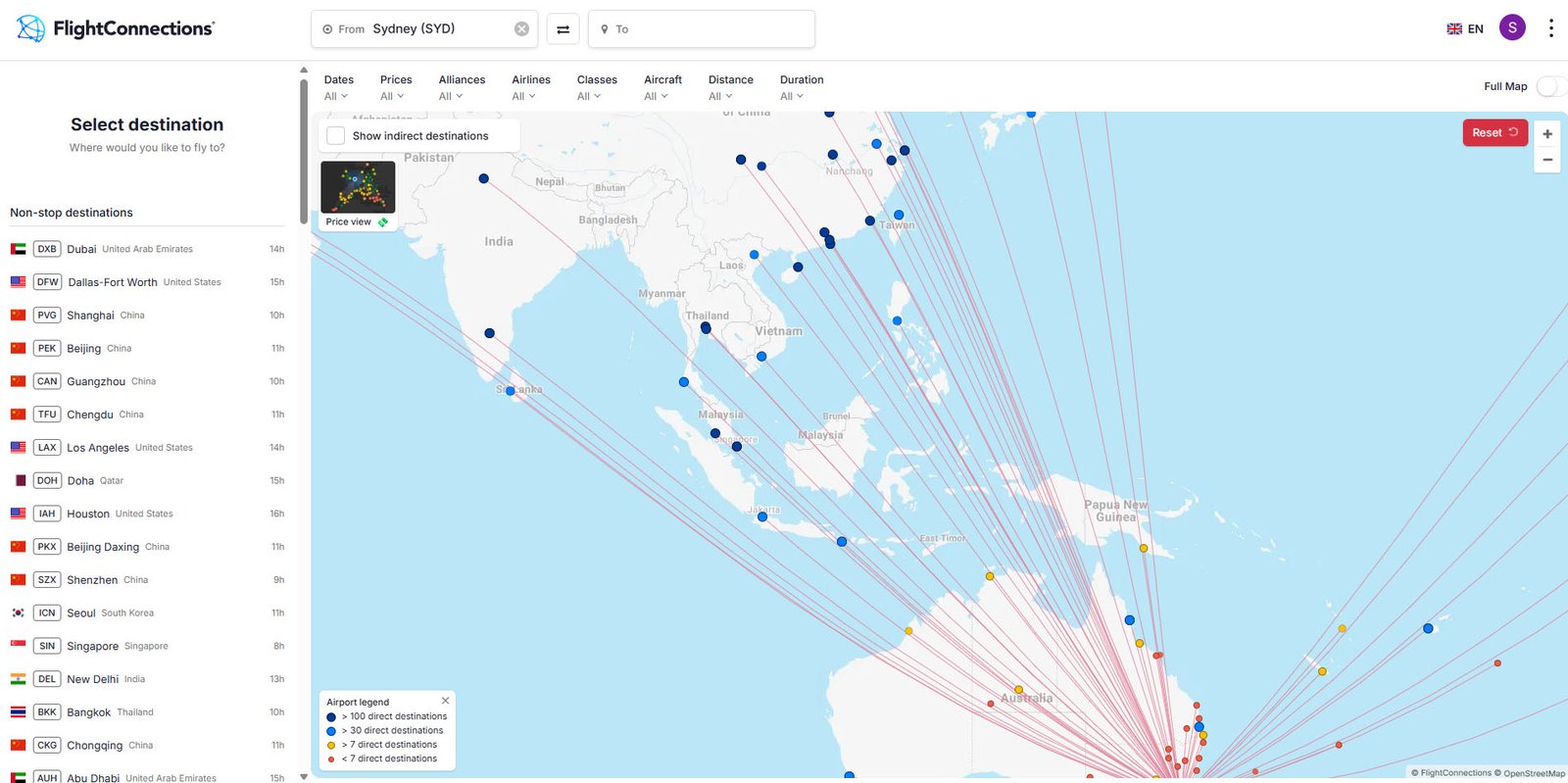 All airports that fly direct to Sydney, Use to Find Multi City Trips and Optimal Flight Routing