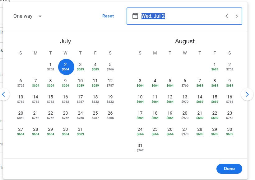 google flight calander showing prices to Sydney. It is to show how to look for award flight availably. How to Book Multi City Trips