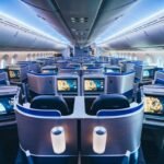 United Polaris 787-10 Business Class cabin interior with 1-2-1 seating layout and seatback screens ready for boarding